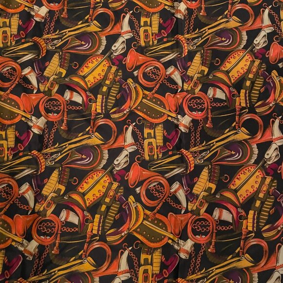 Vintage 80s Ann Taylor Silk Scarf Hand Rolled Equestrian Theme Horns Preppy - Picture 4 of 13